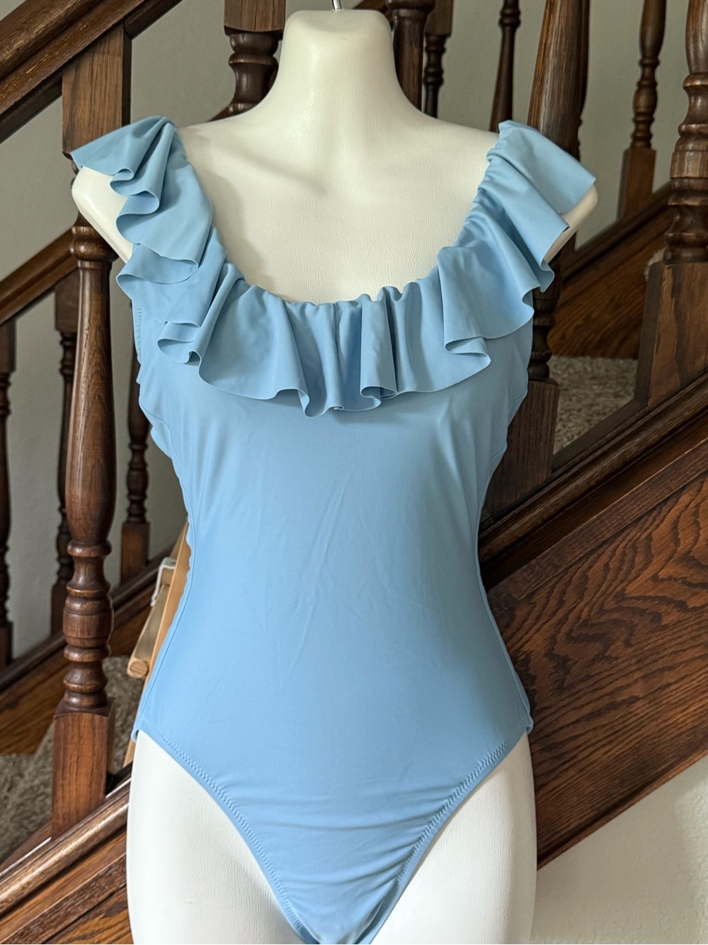 J.Crew Re-Imagined Ruffle One Piece Swimsuit Light Blue Size 0 Open Back